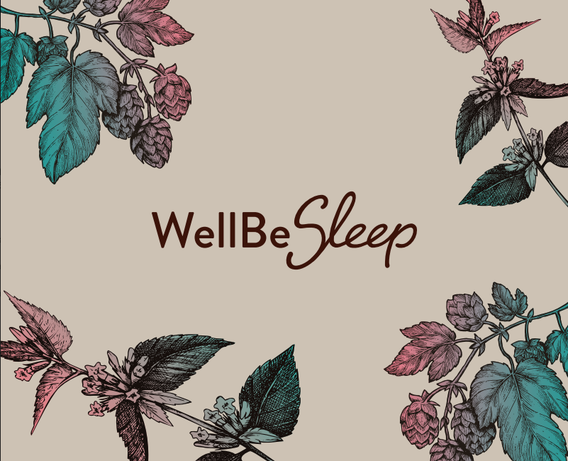 WellBeSleep logo with sketched hops and lemonbalm